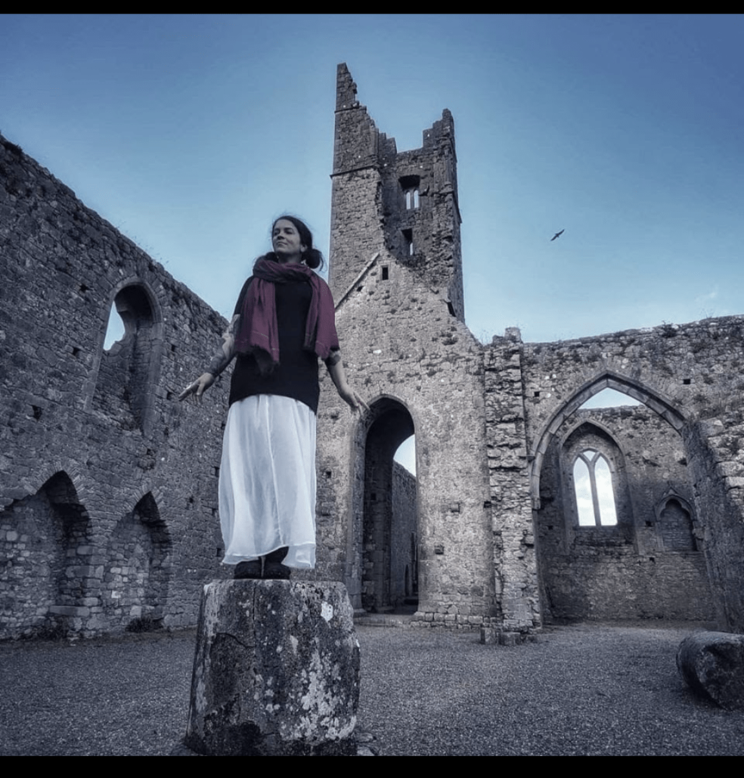 image of woman in an old church